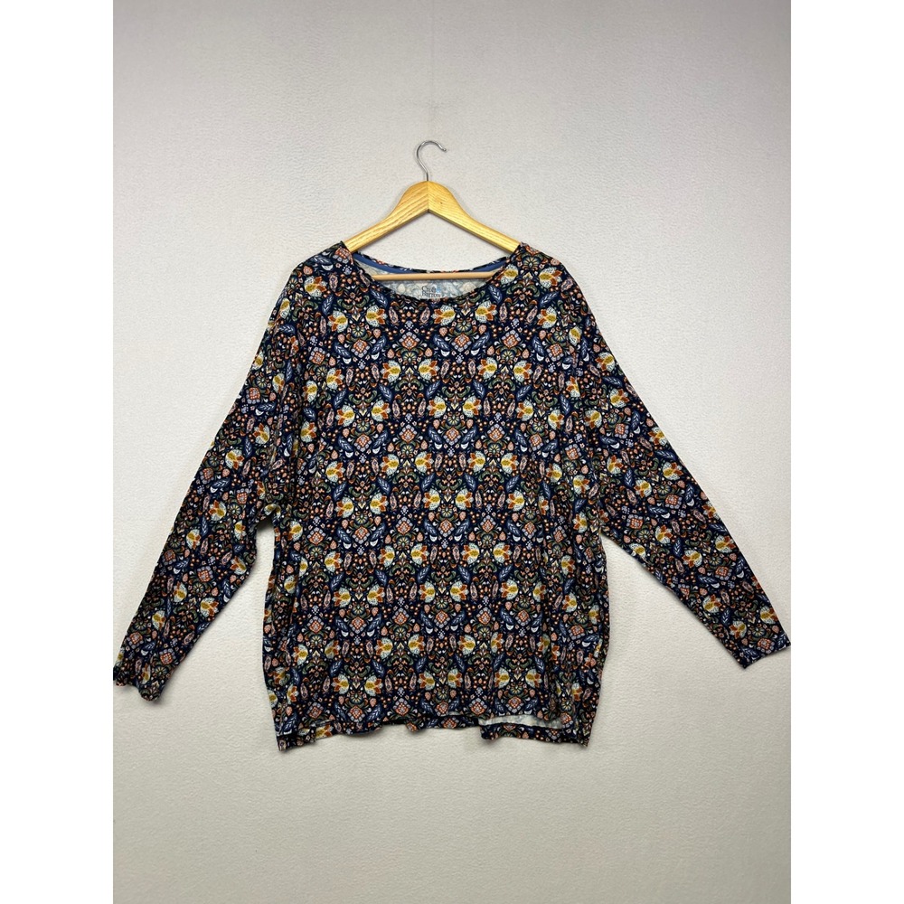 Boho Paisley Croft & Barrow Womens 5X Blue Floral Long Sleeve Classic Tee